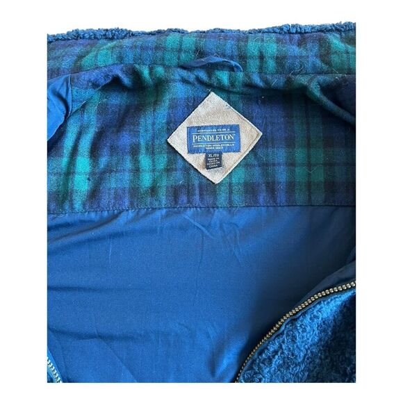 Pendleton Womens Sz XL Fuzzy Zip Jacket Sherpa Teddy Fleece Blue Distressed - Picture 7 of 10